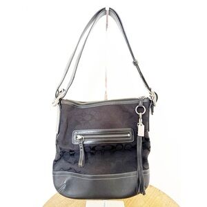 Coach Signature Black Canvas & Leather Shoulder Bag With Adjustable Strap EUC